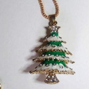 Betsey Johnson Sparkling Christmas Tree Necklace Green